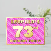 73e verjaardag — vuurroze harten en strips folie uitnodiging (Staand Voorkant)