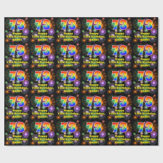 73e verjaardag: vuurwerk, regenboogblik # "73" cadeaupapier (Vlak)