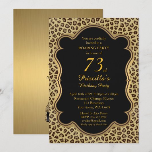73e, Verjaardagsfeest 73e, Cheetah, Zwart & Goud Kaart (Voorkant / Achterkant)