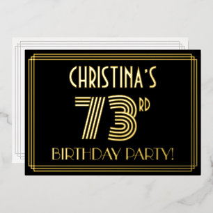 73e verjaardagsfeest — Art Deco-stijl “73” + naam Folie Uitnodiging