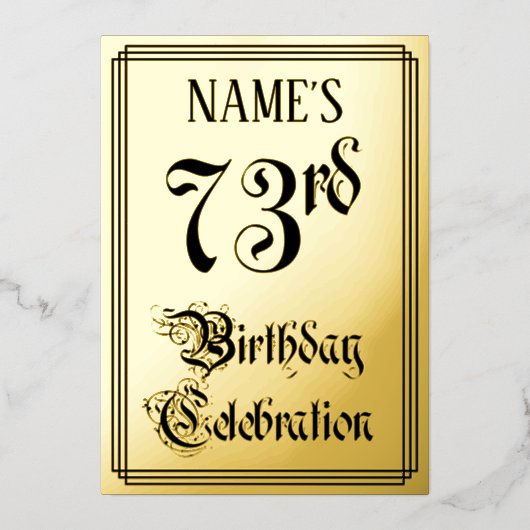 73e verjaardagsfeest — Elegant script + aangepaste Folie Uitnodiging (Voorkant)