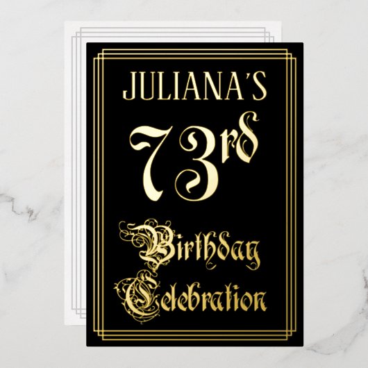73e Verjaardagsfeest — Fancy Script & Aangepaste n Folie Uitnodiging (Voorkant / Achterkant)