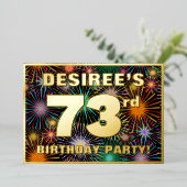73e Verjaardagsfeest — Pret, Kleurrijke Vuurwerk U Folie Uitnodiging (Staand Voorkant)