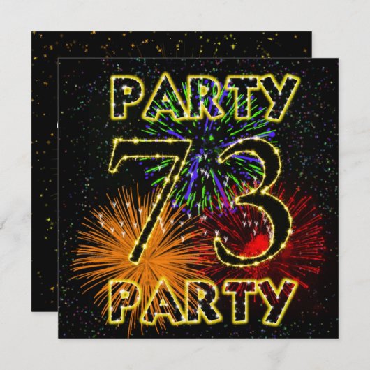 73e verjaardagsfeestuitnodiging met vuurwerk kaart (Voorkant / Achterkant)