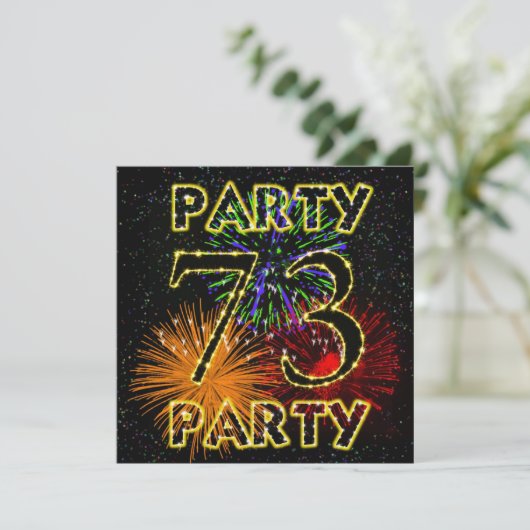 73e verjaardagsfeestuitnodiging met vuurwerk kaart (Staand voorkant)