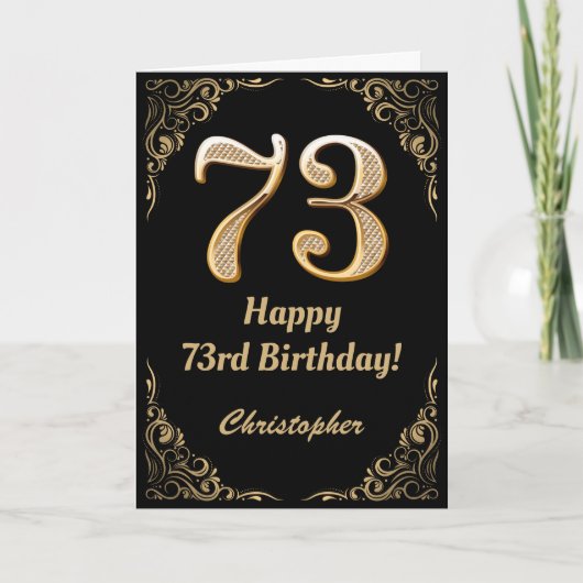 73rd Birthday Black en Gold Glitter Lijst Kaart (Voorkant)