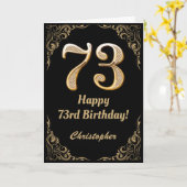73rd Birthday Black en Gold Glitter Lijst Kaart (Gele Bloem)