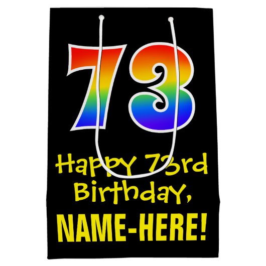 73rd Birthday: Fun, Bold, Colorful, Rainbow "73" Medium Cadeauzakje (Achterkant)