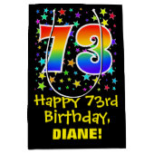 73ste verjaardag: Kleurrijke Sterren Patroon & Reg Medium Cadeauzakje (Voorkant)