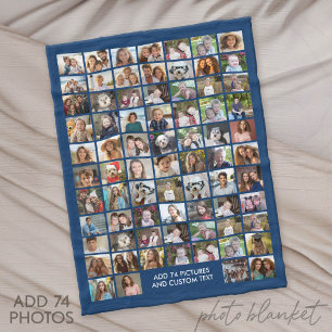 74 Foto Collage Raster - Aangepaste Tekst - Zwart Fleece Deken
