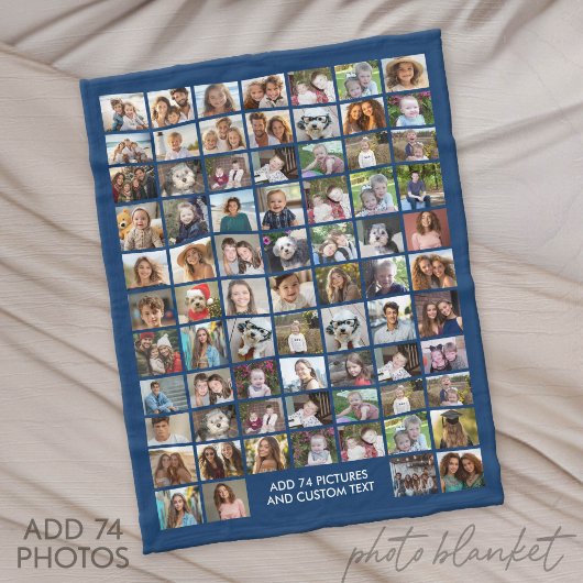 74 Foto Collage Raster - Aangepaste Tekst - Zwart Fleece Deken