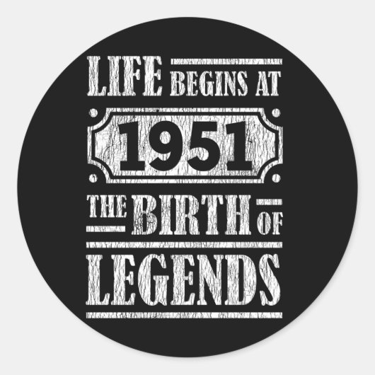 74 jaar oud 1951 Geboorte van de legende 74ste ver Ronde Sticker (Voorkant)