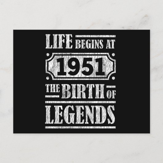 74 Jaar Oud 1951 Geboorte Van Een Legende 74ste Ve Briefkaart (Voorkant)