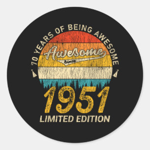 74 jaar oud 1951 Retro Geweldige 74e verjaardagsca Ronde Sticker