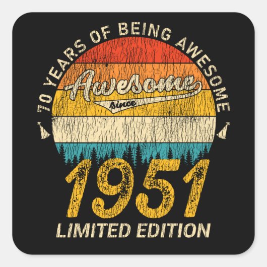 74 jaar oud 1951 Retro Geweldige 74e verjaardagsca Vierkante Sticker (Voorkant)