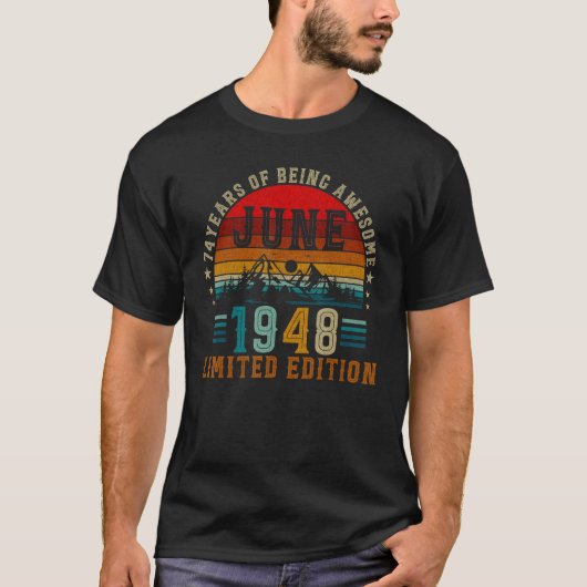 74 jaar oud juni 1948 74e verjaardag t-shirt (Voorkant)