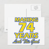 74 JAAR OUDE VERJAARDAG DESIGN BRIEFKAART (Voorkant / Achterkant)