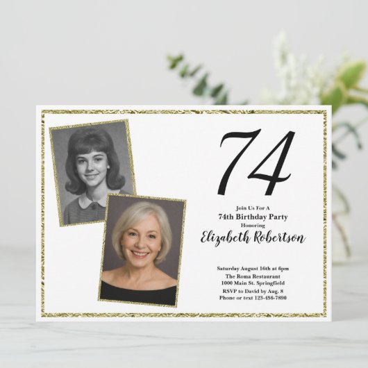 74e aangepaste foto wit en goud kaart (Staand voorkant)