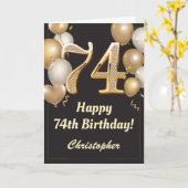 74e Birthday Black en Gold Balloons Confetti Kaart (Gele Bloem)