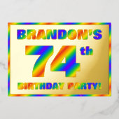 74e Birthday Party — Fun, regenboogspectrum "74" Folie Uitnodiging (Voorkant)