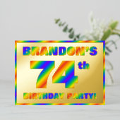 74e Birthday Party — Fun, regenboogspectrum "74" Folie Uitnodiging (Staand Voorkant)
