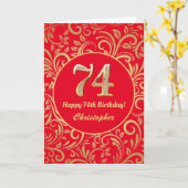 74e Birthday Red en Gold Floral Pattern Kaart (Gele Bloem)