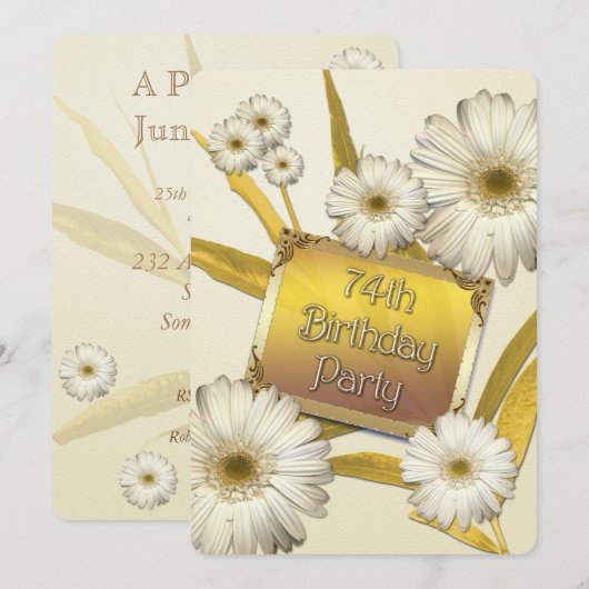 74e uitnodiging van de Birthday Party met daisies (Voorkant / Achterkant)