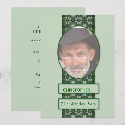 74e uitnodiging van de Birthday Party Voeg een Afb (Voorkant / Achterkant)