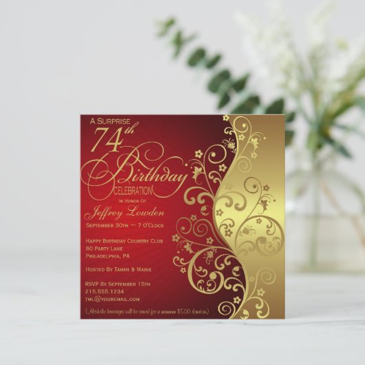 74e uitnodiging van Red & Gold-partij (Staand voorkant)