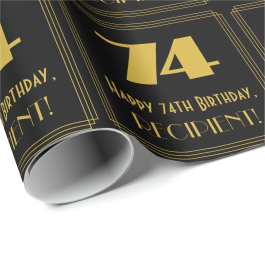 74e verjaardag - Art Deco geïnspireerde look "74"  Cadeaupapier (Rol Hoek)