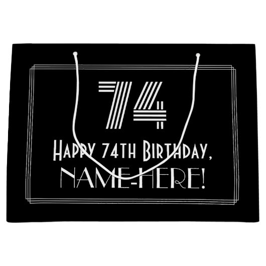 74e verjaardag — Art Deco Geïnspireerde look "74" Groot Cadeauzakje (Voorkant)