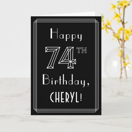 74e verjaardag: Art Deco Style # 74 en aangepaste Kaart (Gele Bloem)