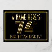 74e verjaardag — Art Deco Style "74" + Naam Folie Uitnodiging (Voorkant)
