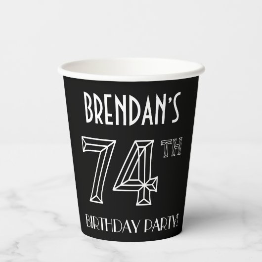 74e verjaardag: Art Deco Style + aangepaste naam Papieren Bekers (Achterkant)