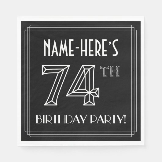 74e verjaardag: Art Deco Style + aangepaste naam Servet (Voorkant)