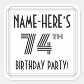 74e verjaardag: Art Deco Style + aangepaste naam Vierkante Sticker (Voorkant)