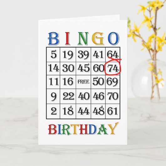 74e verjaardag Bingo kaart (Gele Bloem)