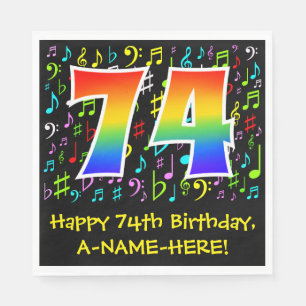 74e verjaardag - Colorful Music Symbols, Rainbow 7 Servet