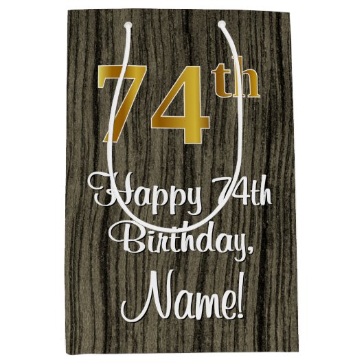 74e verjaardag: Elegant Faux Gold Look #, Faux Woo Medium Cadeauzakje (Voorkant)