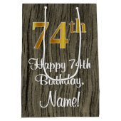 74e verjaardag: Elegant Faux Gold Look #, Faux Woo Medium Cadeauzakje (Achterkant)