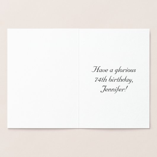 74e verjaardag: Elegant,  Manuscript; de Naam van  Folie Kaarten (Binnen)