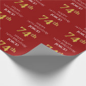 74e verjaardag: Elegant, rood, Faux Gold look Cadeaupapier (Hoek)