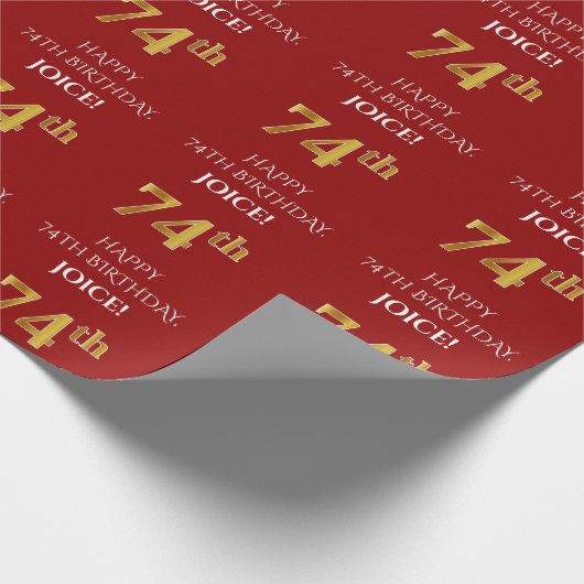 74e verjaardag: Elegant, rood, Faux Gold look Cadeaupapier (Hoek)