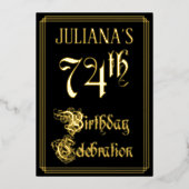 74e verjaardag — Fancy script en aangepaste naam Folie Uitnodiging (Voorkant)