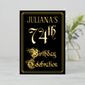 74e verjaardag — Fancy script en aangepaste naam Folie Uitnodiging (Staand Voorkant)