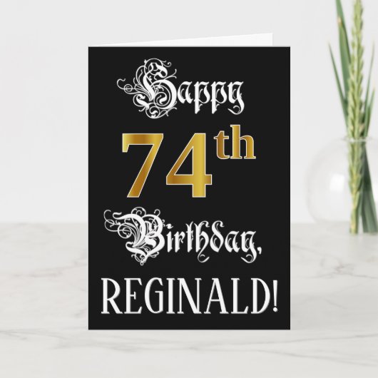 74e verjaardag — Fancy script; Faux Gold Kijk; naa Kaart (Voorkant)