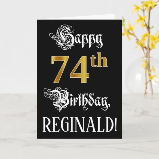 74e verjaardag — Fancy script; Faux Gold Kijk; naa Kaart (Gele Bloem)