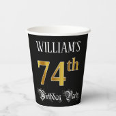 74e verjaardag — Fancy script, Faux Gold look Papieren Bekers (Achterkant)
