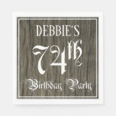 74e verjaardag — Fancy script, Faux Wood Kijk Servet (Voorkant)