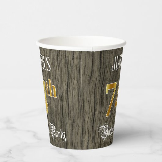 74e verjaardag — Faux Gold & Faux Wood Papieren Bekers (Rechts)
